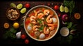 knolling photograph of Tom Yum Kung Thai food