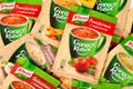 Knorr instant soup Polish packs. Lots of quick soup `GorÃâ¦cy Kubek` packages, group of different traditional flavors, objects