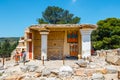 Unknown people visit ancient ruins of famous Minoan palace of Knossos, Crete Island, greece Royalty Free Stock Photo