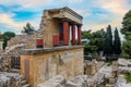 Knossos Palace, Crete, Greece. Restored North Entrance with charging bull fresco at the famous archaeological site of Knossos Royalty Free Stock Photo