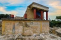 Knossos Palace, Crete, Greece. Restored North Entrance with charging bull fresco at the famous archaeological site of Knossos Royalty Free Stock Photo