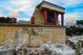 Knossos Palace, Crete, Greece. Restored North Entrance with charging bull fresco at the famous archaeological site of Knossos Royalty Free Stock Photo