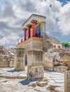 Knossos palace ruins at Crete island, Greece. Famous Minoan palace of Knossos, vertical Royalty Free Stock Photo