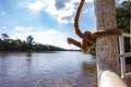 Knot in the railing of a boat close up Royalty Free Stock Photo