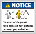 KNotice eep 6 Feet Distance,For your safety,please keep at least 6 feet distance between you and others
