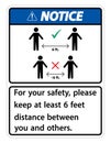 KNotice eep 6 Feet Distance,For your safety,please keep at least 6 feet distance between you and others