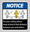 KNotice eep 6 Feet Distance,For your safety,please keep at least 6 feet distance between you and others