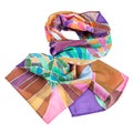 Knotted brown, violet, green batic silk scarf