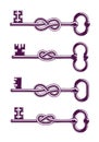 Knotted key allegorical symbol of keep secret, vintage antique turnkey in a knot, defense and security concept, password personal