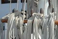 Knotted mooring white rope sailboat