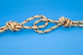 Knotted rock climbing ropes