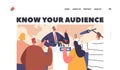 Know your Audience Landing Page Template. Mass Media, Tv Broadcasting with Cameraman and Reporters Journalists