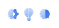 Knowledge, brainstorm and education concept. Vector flat icon illustration set. Brain sign with gear, lightbulb and talk bubble