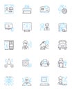 Knowledge building linear icons set. Collaboration, Research, Learning, Discovery, Exploration, Innovation, Problem