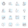 Knowledge building linear icons set. Collaboration, Research, Learning, Discovery, Exploration, Innovation, Problem
