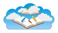 Knowledge Cloud: Open Books & Digital Library Access, vector design Generative AI Royalty Free Stock Photo