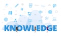 Knowledge concept with big words and people surrounded by related icon with blue color style Royalty Free Stock Photo