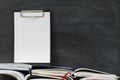 Knowledge concept mockup clipboard book chalkboard Royalty Free Stock Photo