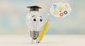 Knowledge and Creativity: Lightbulb Character with Graduation Cap and Ideas Royalty Free Stock Photo