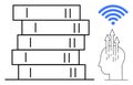 Knowledge and Data Sharing Concept with Books, Head Outline, and wireless Symbol Royalty Free Stock Photo