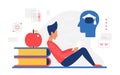 Knowledge education creative concept, graduate man sitting with literature books