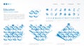 Knowledge, education modular isometric constructor. Seamless pattern base, line icon, character set. Elearn school