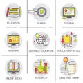 Knowledge Elearning Education Online Icon Set Search Research Business Idea Concept