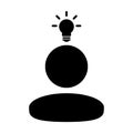 Knowledge icon vector male person profile avatar symbol with bulb for creative idea for business development in Glyph Pictogram Royalty Free Stock Photo