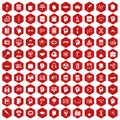 100 knowledge icons hexagon red Royalty Free Stock Photo