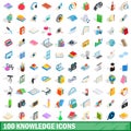 100 knowledge icons set, isometric 3d style Royalty Free Stock Photo