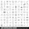 100 knowledge icons set, outline style