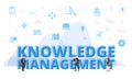 Knowledge management concept with big words and people surrounded by related icon with blue color style Royalty Free Stock Photo