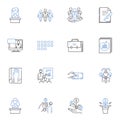 Knowledge management line icons collection. Information, Intelligence, Collaboration, Innovation, Learning, Strategy