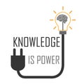 Knowledge is power. An old proverb to motivate people- graphic showing the brain in a lightbulb