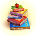 Knowledge pyramid hierarchy illustration. Books stairs and apple at the top