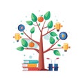 Knowledge tree with books and learning icons symbolizing educational growth and development Royalty Free Stock Photo