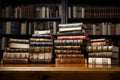 Knowledge trove Books neatly stacked in the quiet library Royalty Free Stock Photo