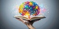 Knowledge Unleashed A Colorful Brain Emerging from an Open Book
