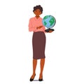 Knowledgeable Woman Geography Teacher Character Passionately Imparts Wisdom, Gesturing Toward A Spinning Globe Royalty Free Stock Photo