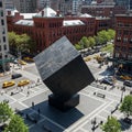 Known as The Cube, is a large, rotating black cube sculpture Royalty Free Stock Photo