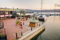 Knysna city center harbor marina at sunset and restaurants, Garden Route, South Africa, Royalty Free Stock Photo