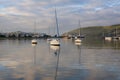 Knysna lagoon with yachts sailing on the waterway and estuary, South Africa