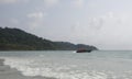 Boat sails from the paradise coconut island