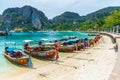 KO PHI PHI DON ISLAND PIER, KRABI, THAILAND - 23th march 2021:Phi Phi island pier in high season has fewer traveller under COVID-