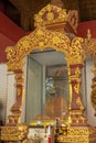 Closeup of Mummified monk in glass enclosure on Ko Samui Island, Thailand