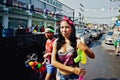 KO SAMUI, THAILAND - APRIL 13: Unidentified girl in a water fight festival or Songkran Festival