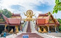 Stairs lead up to Big Buddha Temple large statue, place of Buddhist worship and tourist attraction