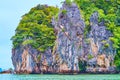 Ko Ta Pu rock and James Bond Island cliffs from the sea, Phang Nga Bay, Thailand Royalty Free Stock Photo