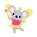 Koala Animal Fairy in Pretty Dress with Magic Wand and Wings Vector Illustration