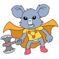 The koala animal is in the role of a superhero carrying a big ax weapon, doodle icon image kawaii